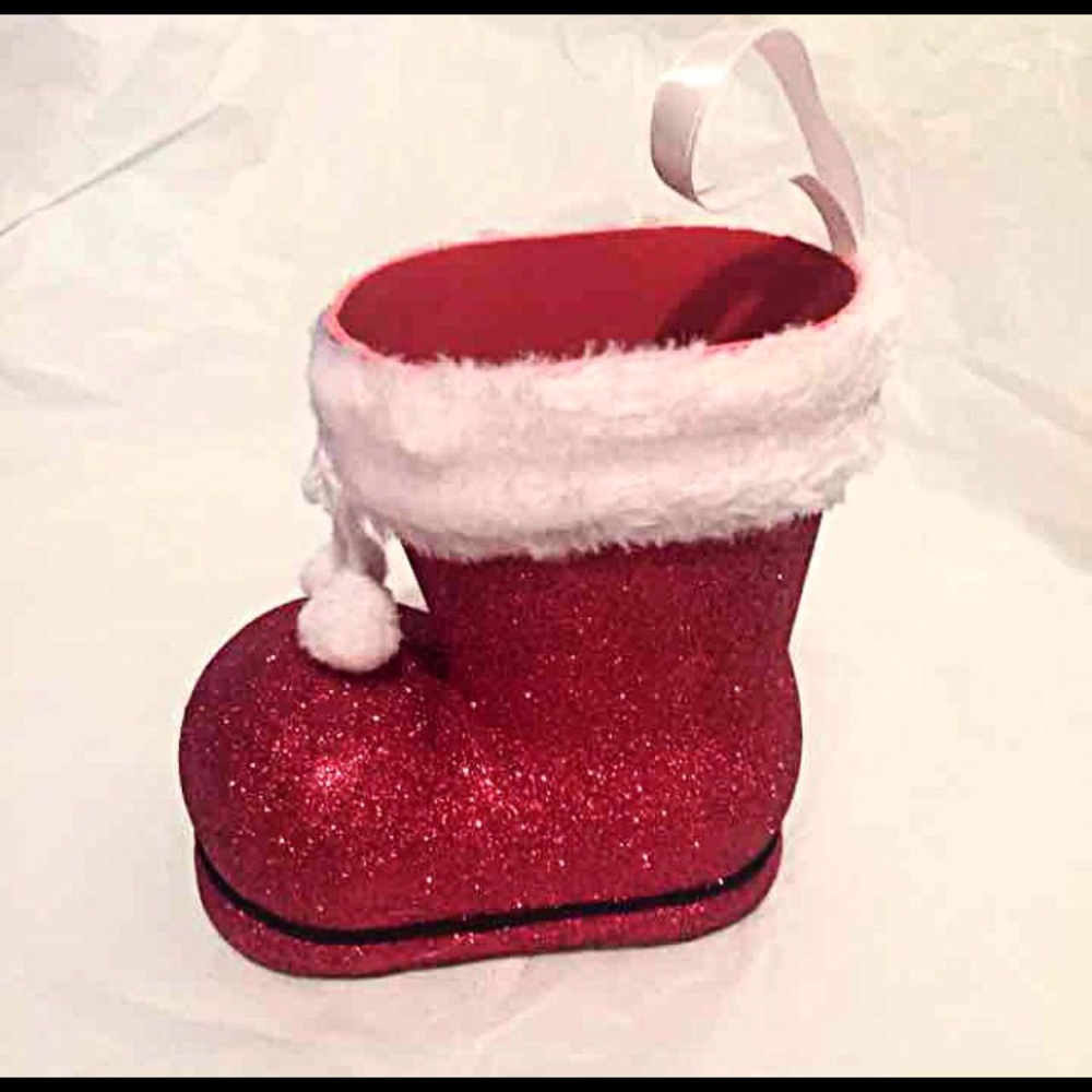 Plastic Glitter/Fur Vase in a Santa Boot Shape